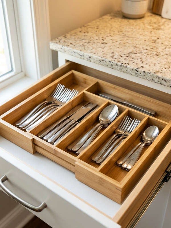 bamboo silverware drawrer organizer