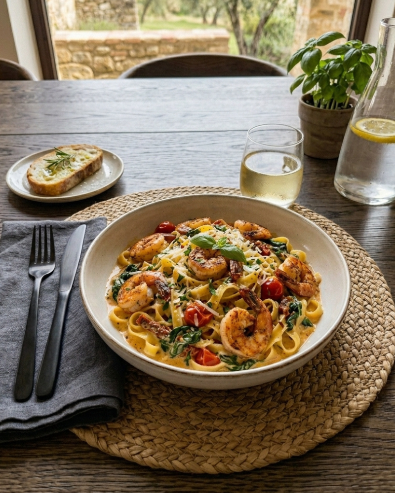 spicy creamy tuscan shrimp pasta recipe