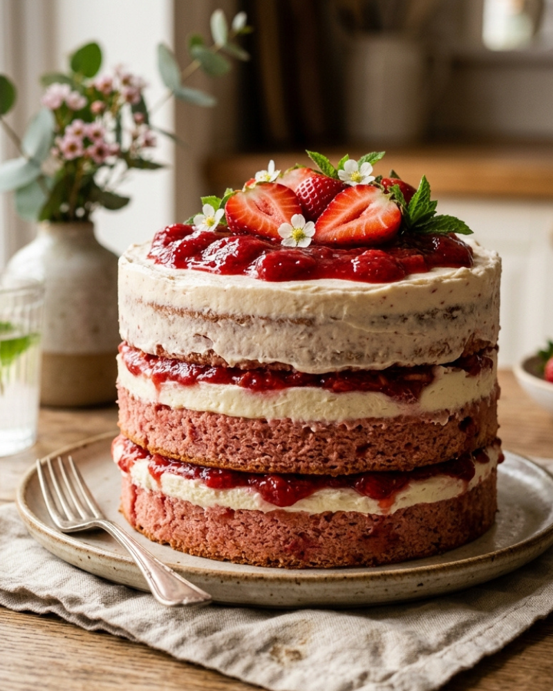 strawberry cake recipe with strawberry compote